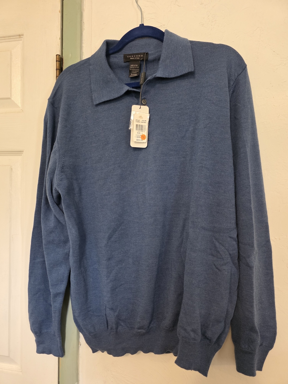 Toscano  Men's Blue Polo-Style Crewneck Sweater